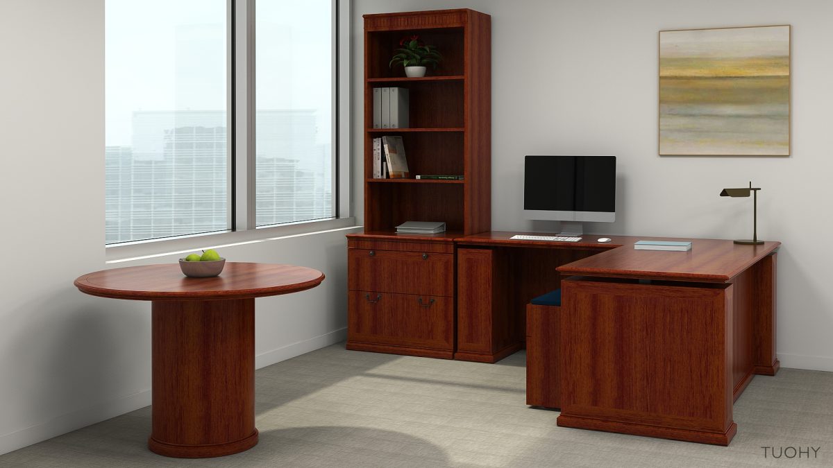 L-Shape Office with Round Table 114775