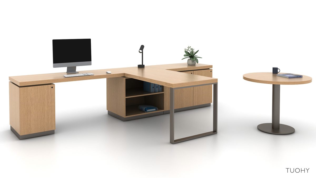 L-Shape Office with Round Table 114781