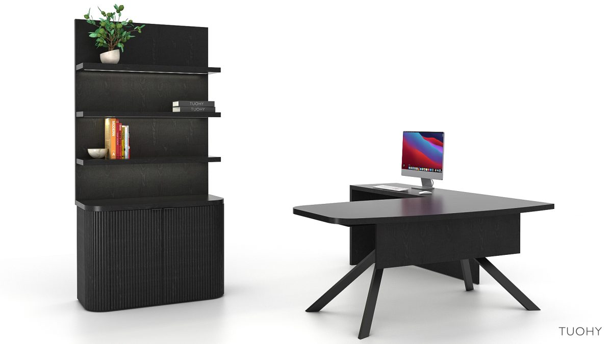 L-Shape Office with Tambour Credenza 114803