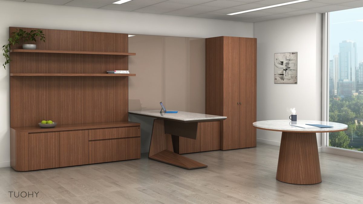 L-Shape Office with Workwall & Round Table 114817